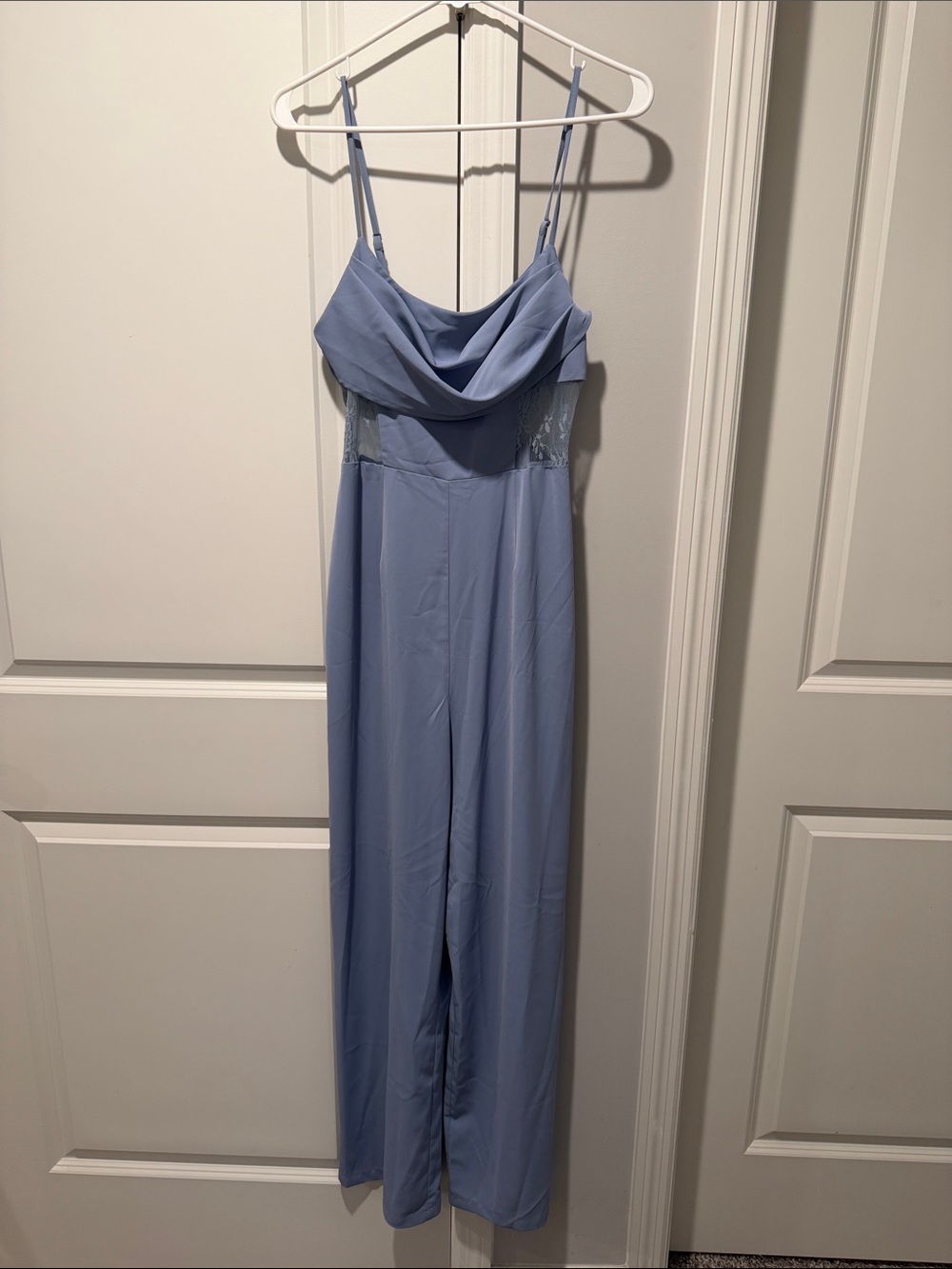 Spaghetti Strap Cowl Neck Jumpsuit in Light Periwinkle